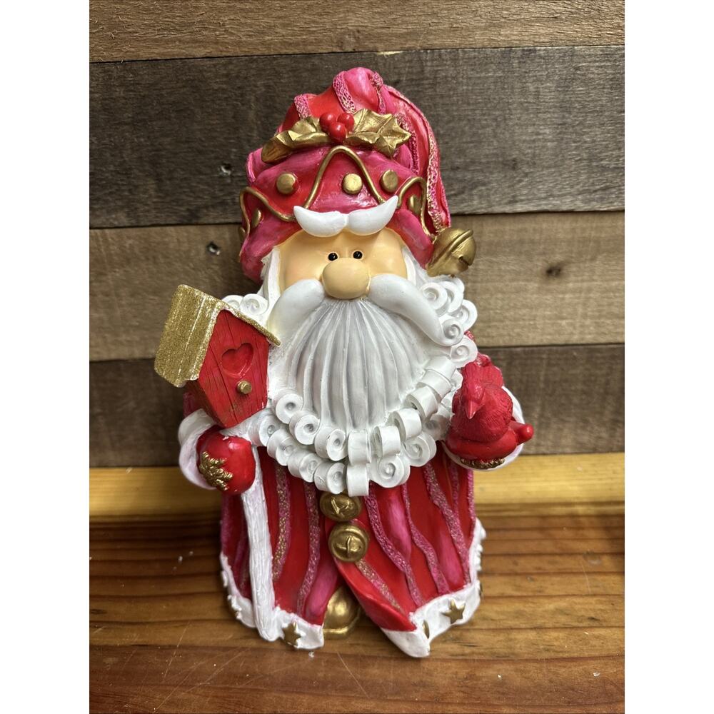 Whimsical Santa With Cardinal 12” Tall Resin
